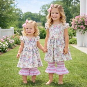 NWT Boutique Floral Girls Easter Dress with Bunny Print | Easter dress for girls